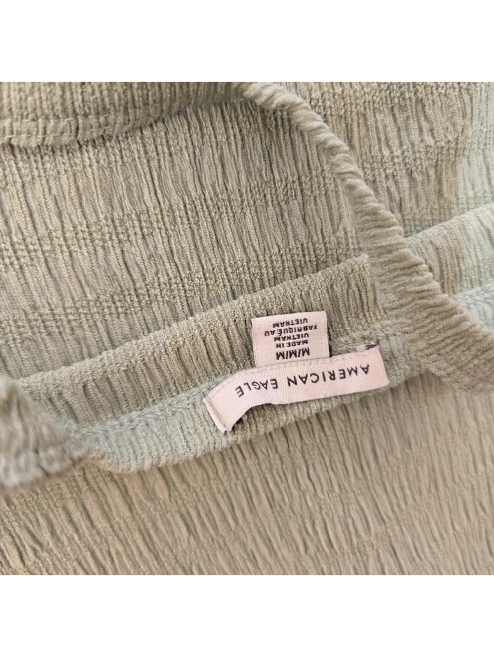 American Eagle One Shoulder Crop Top Medium M Sage Green Crinkle Textured Tank - Picture 3 of 5